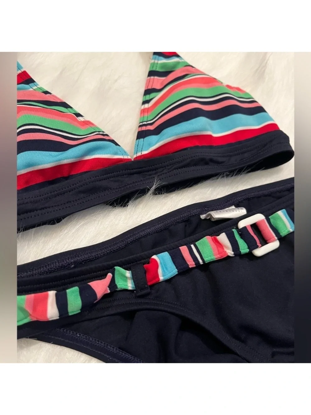 AFF Striped Halter Bikini Set in Navy, Red, Pink, Green and Blue